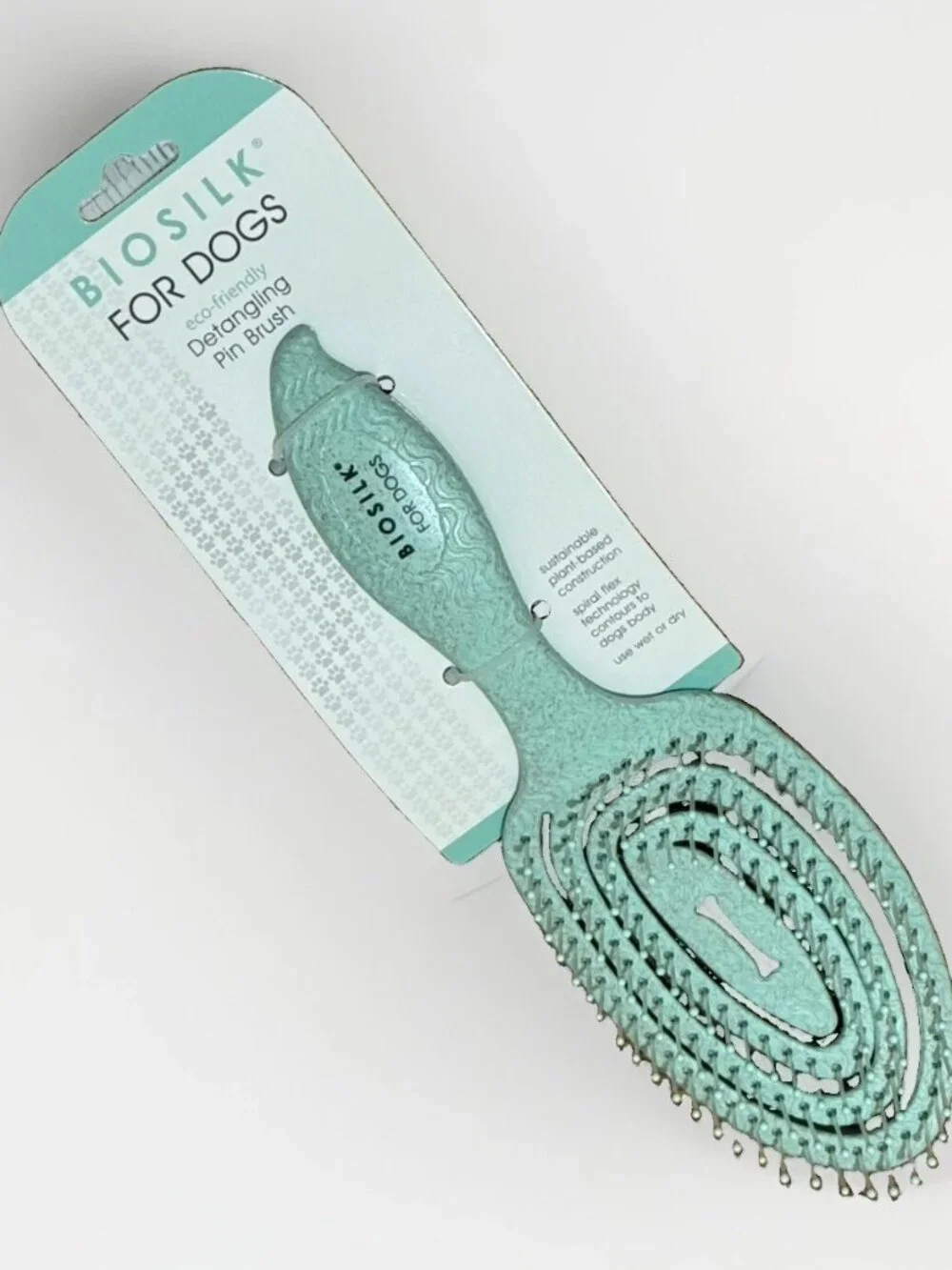 BioSilk For Dogs Detangling Grooming Pin Brush 9in Mint Green Eco Friendly New